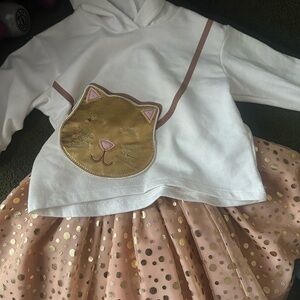 Adorable Cat Face Hoodie and Polka Dot Skirt Set
